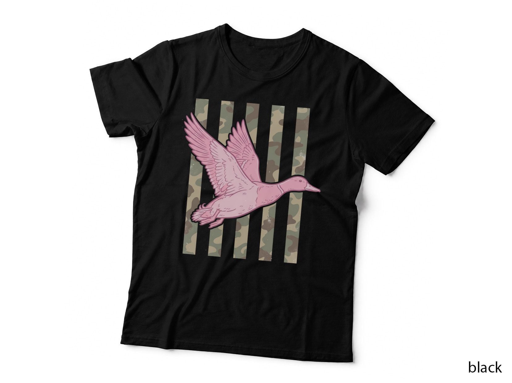 Pink Duck Flying Camouflage Stripes Hunting T-Shirt, Hunting Graphic Tee