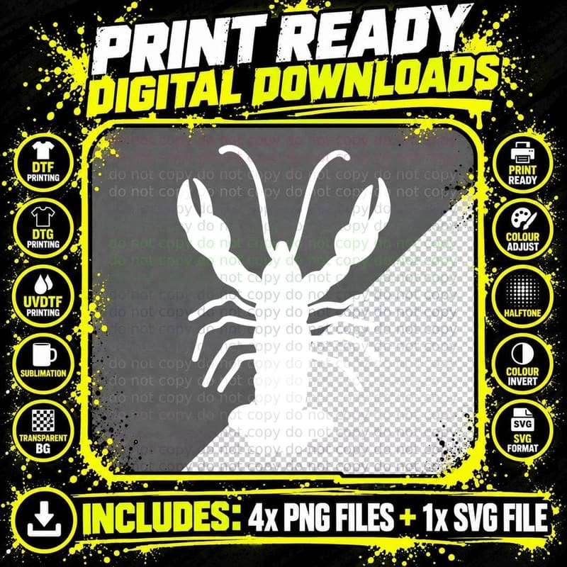 Black Lobster Silhouette on Gray Background Mardi Gras Png SVG Digital Bundle