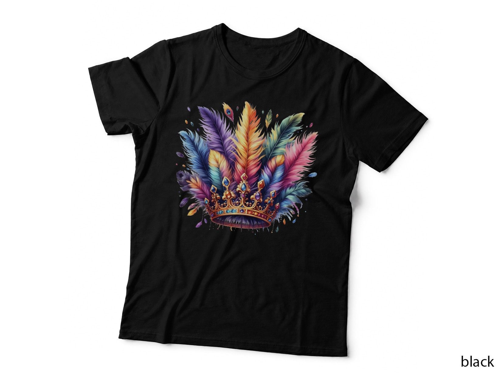 Colorful Feather Crown Mardi Gras T-Shirt, Mardi Gras Graphic Tee