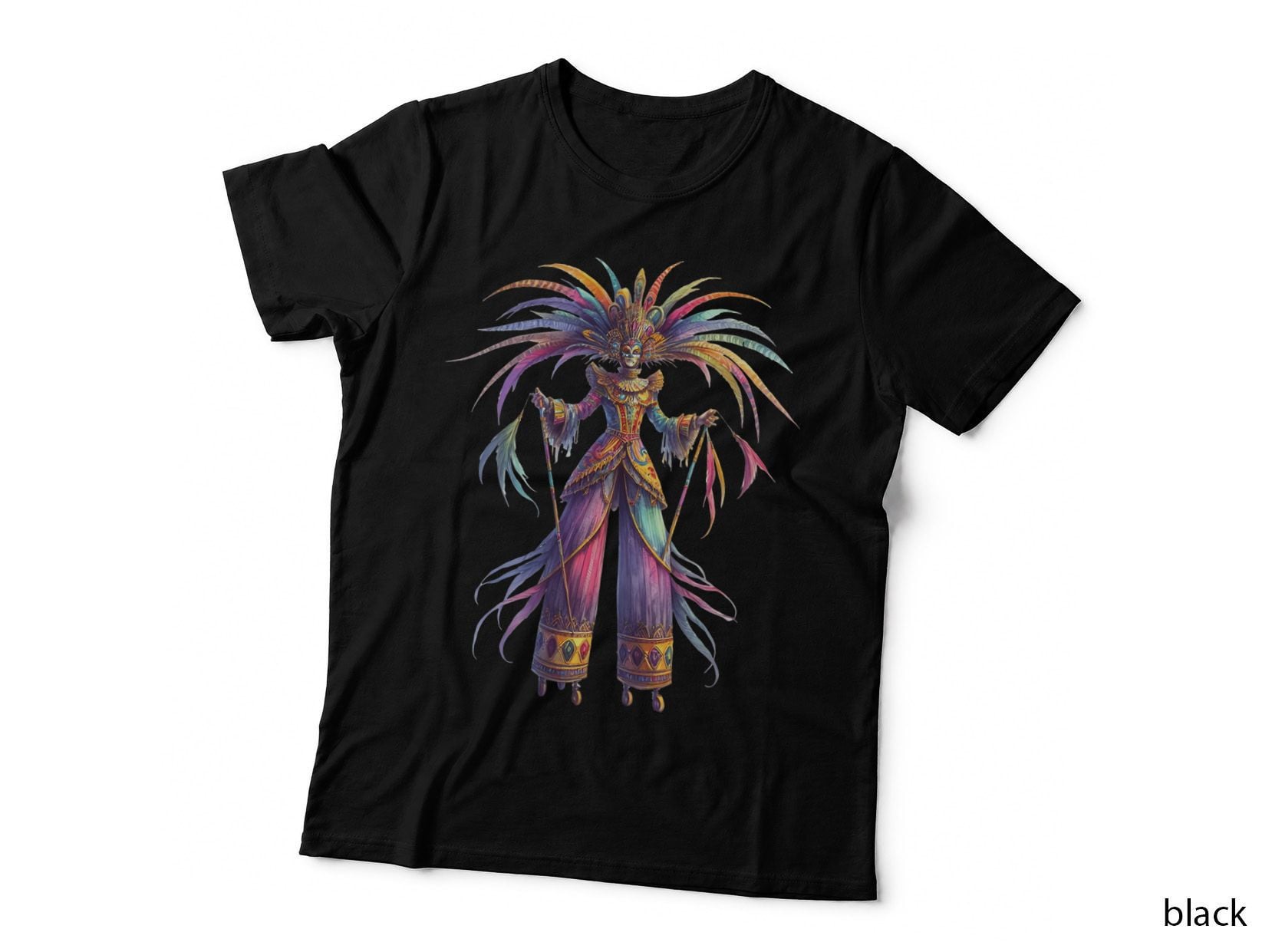 Colorful Feathered Costume Mardi Gras T-Shirt, Mardi Gras Graphic Tee