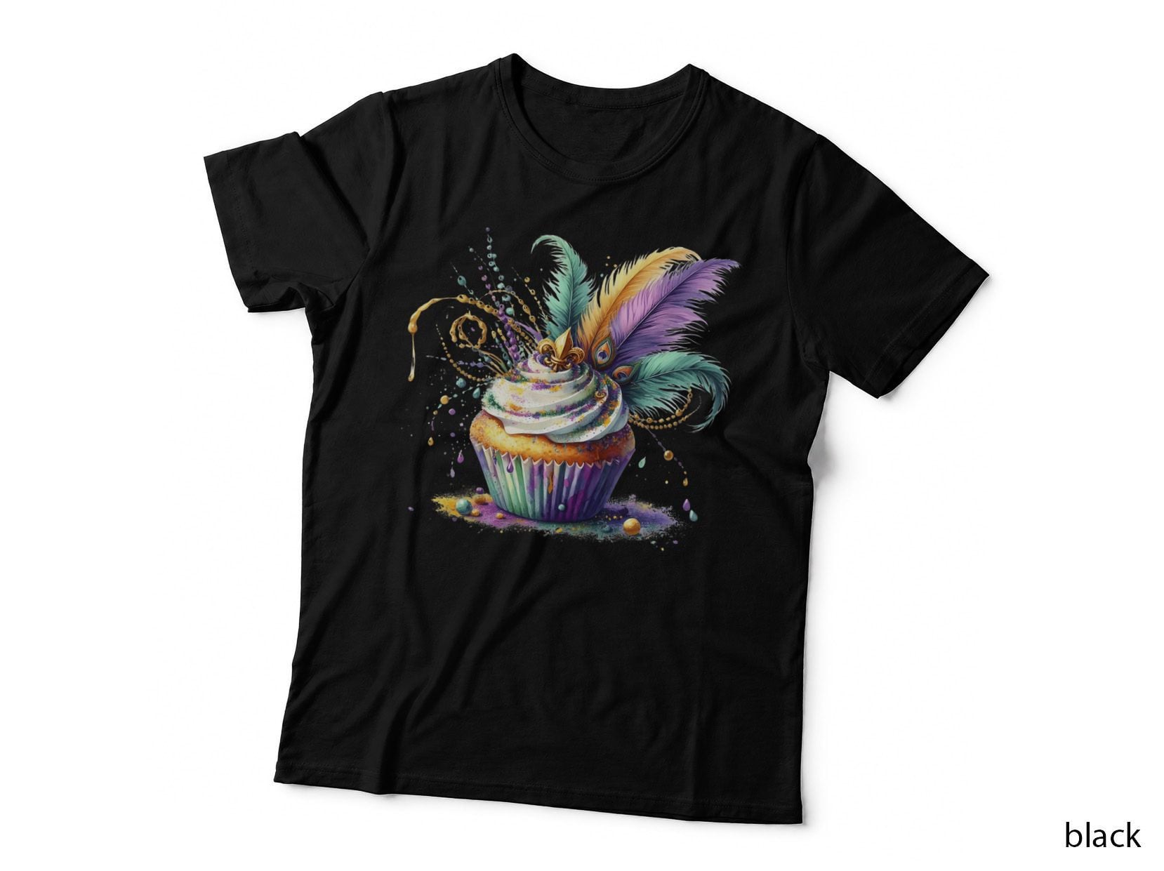 Colorful Feathered Cupcake Splatter Mardi Gras T-Shirt, Mardi Gras Graphic Tee