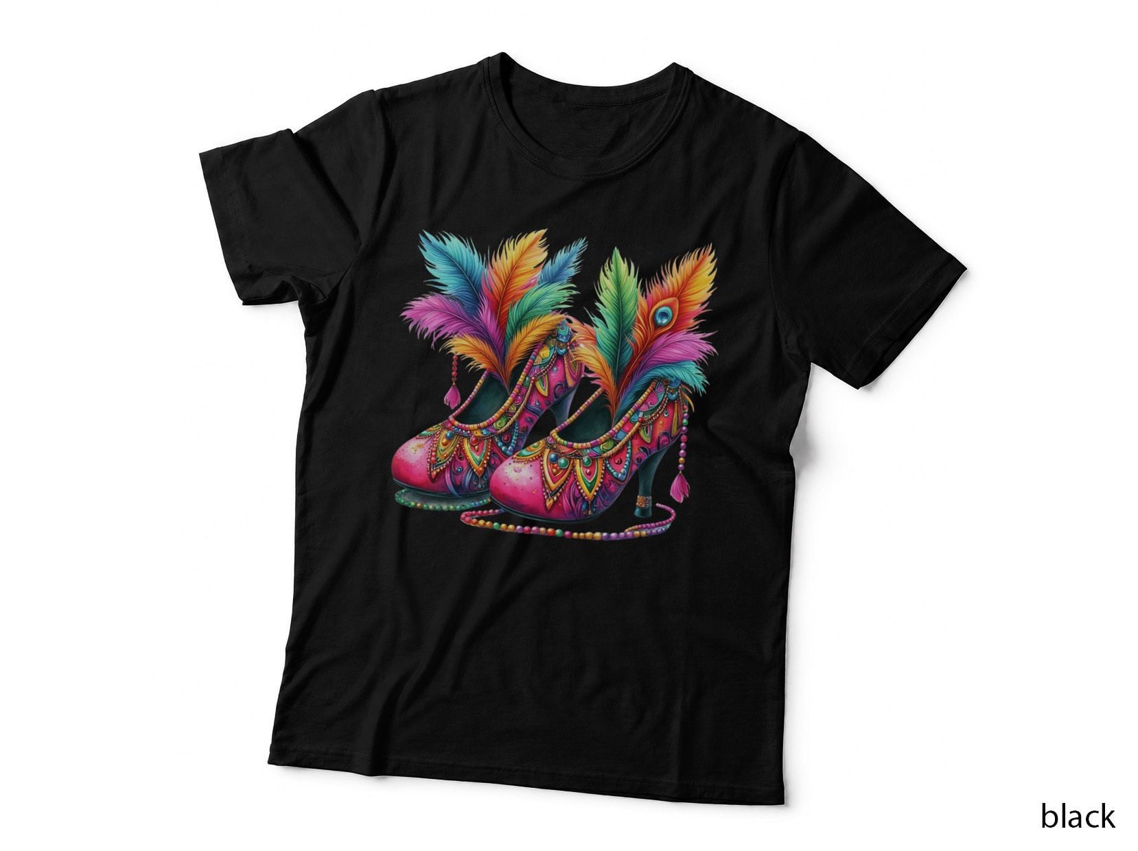 Colorful Feathered Heels Mardi Gras T-Shirt, Mardi Gras Graphic Tee