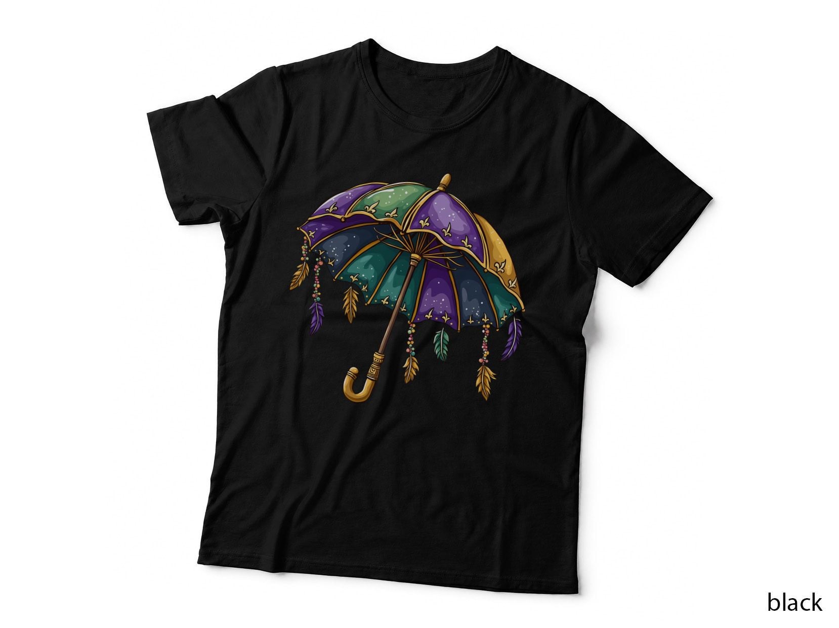 Colorful Feathered Umbrella Design Mardi Gras T-Shirt, Mardi Gras Graphic Tee