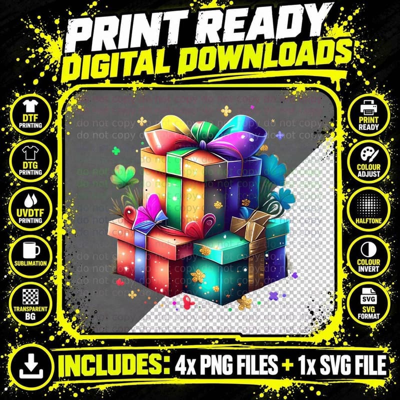 Colorful Gift Boxes with Bows Mardi Gras T-Shirt Png SVG Digital Bundle