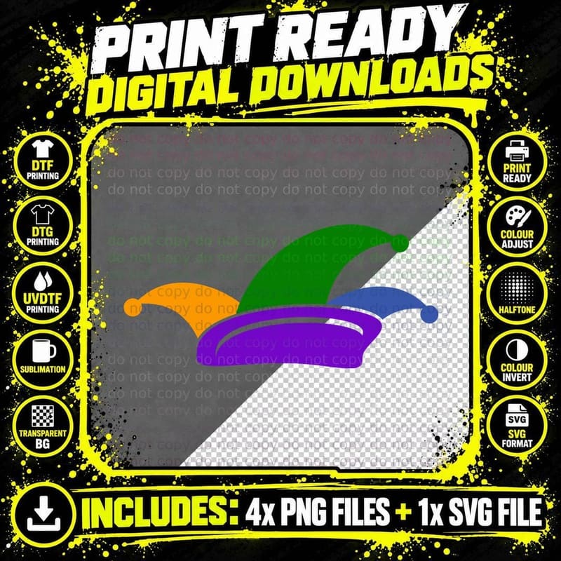 Colorful Jester Hats Stacked Mardi Gras T-Shirt Png SVG Digital Bundle
