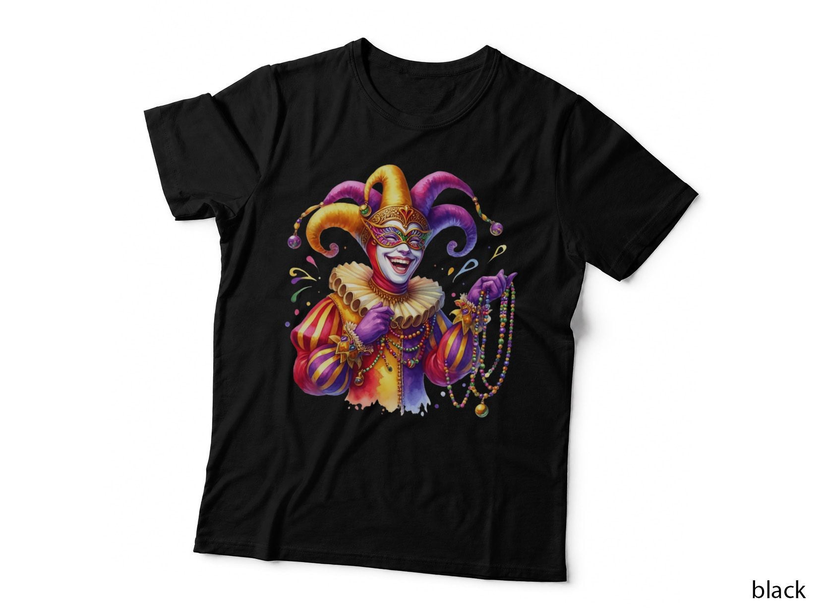 Colorful Jester with Beads Mardi Gras Design T-Shirt, Mardi Gras Graphic Tee