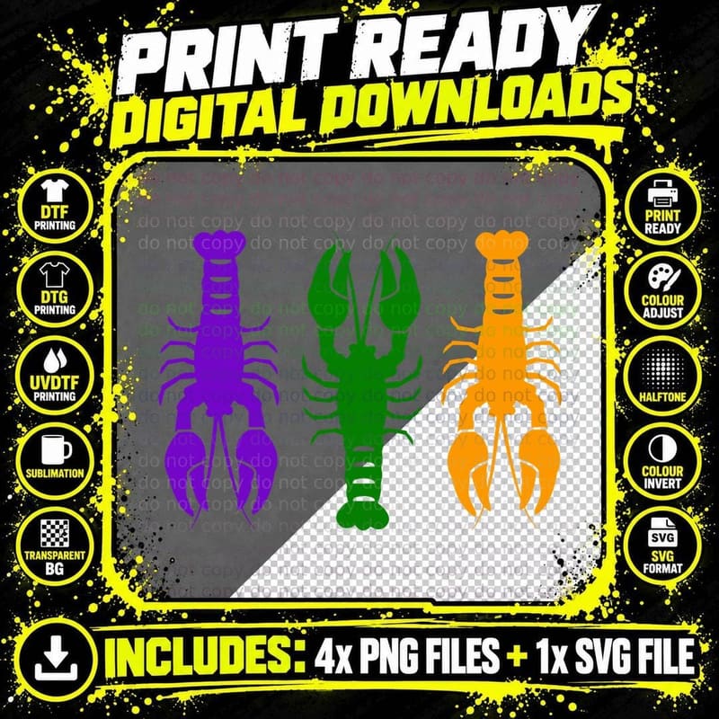 Colorful Lobster Trio Silhouettes Mardi Gras T-Shirt Png SVG Digital Bundle