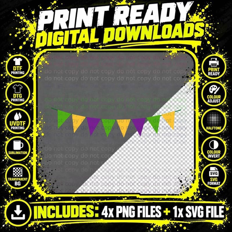Colorful Triangle Bunting Flags Mardi Gras T-Shirt Png SVG Digital Bundle