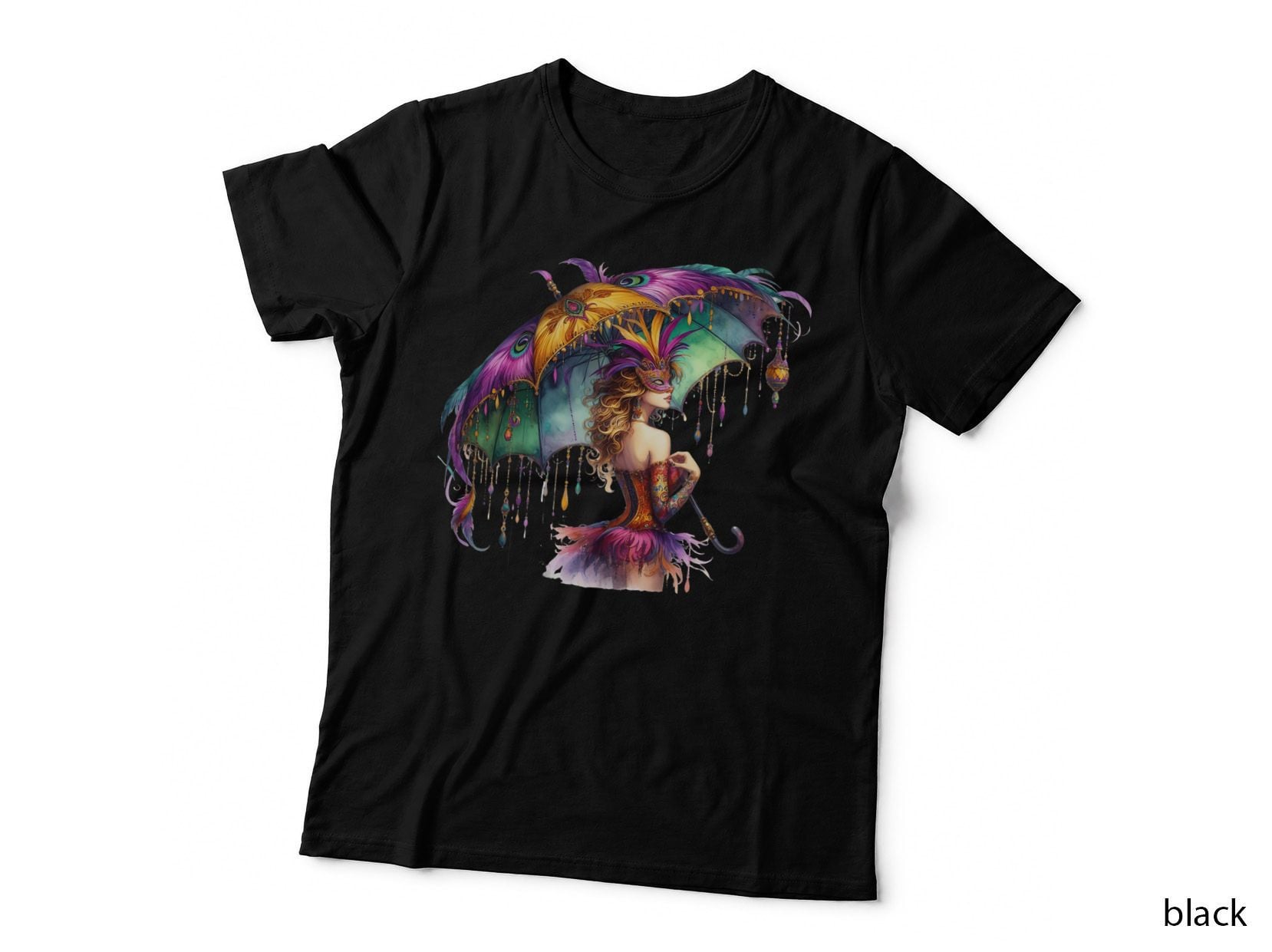 Colorful Woman with Ornate Umbrella Mardi Gras T-Shirt, Mardi Gras Graphic Tee