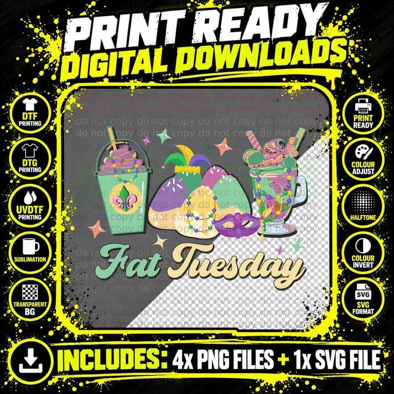Fat Tuesday Mardi Gras T-Shirt, Mardi Gras Treats and Png SVG Digital Bundle