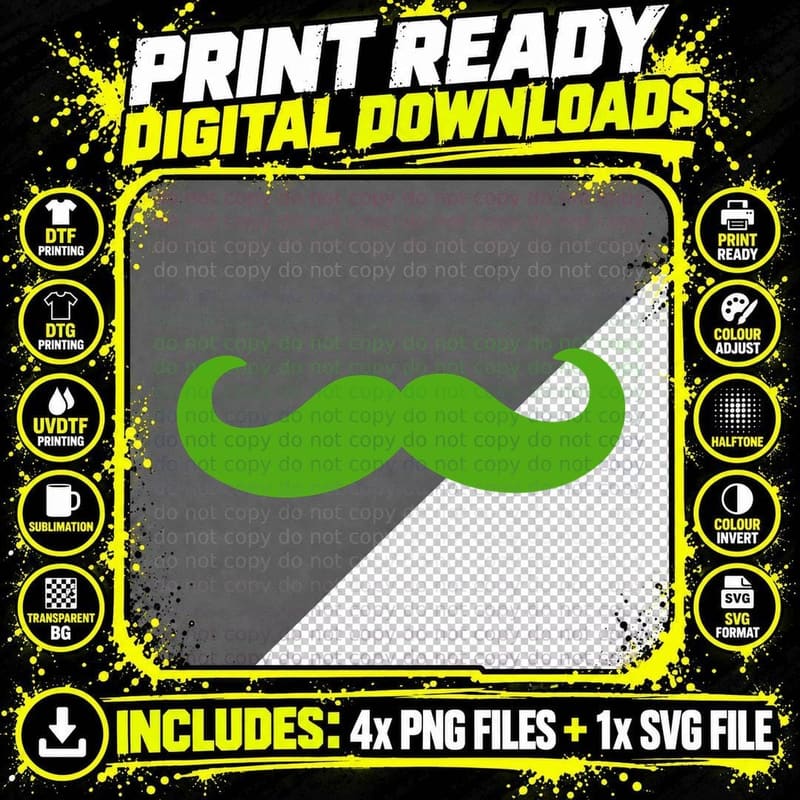 Green Mustache on Gray Background Mardi Gras T-Shirt Png SVG Digital Bundle