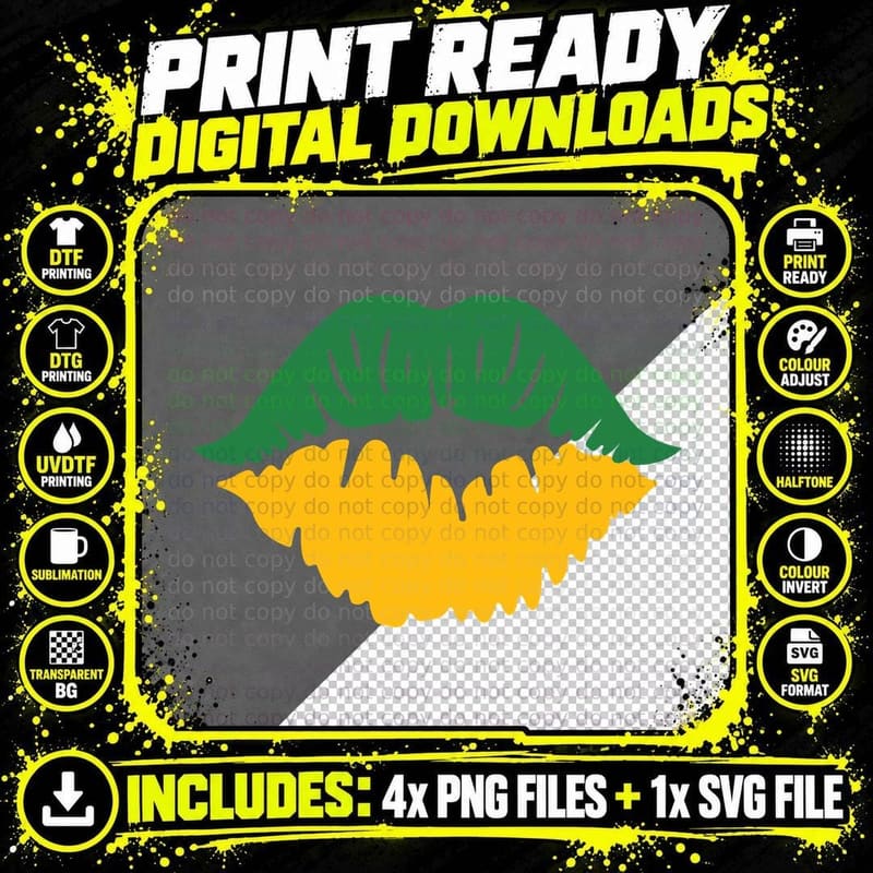 Green and Yellow Lips Mardi Gras T-Shirt Png SVG Digital Bundle