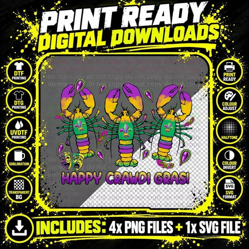 Happy Crawdi Gras! Mardi Gras T-Shirt Png SVG Digital Bundle