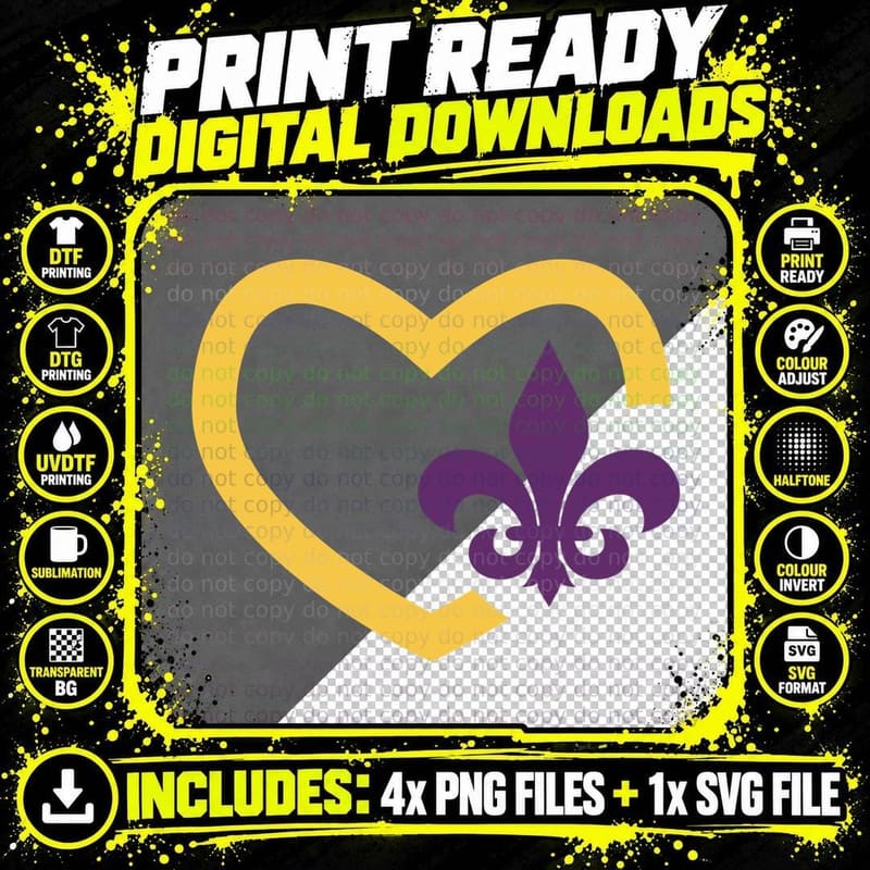 Heart with Fleur-De-Lis Symbol Mardi Gras T-Shirt Png SVG Digital Bundle