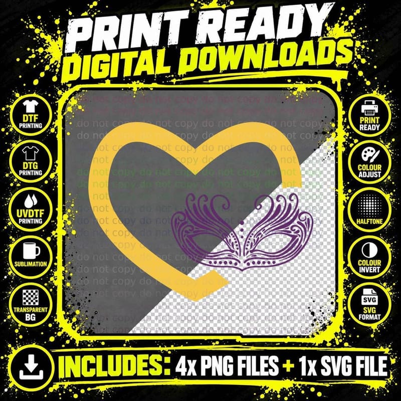 Heart with Purple Swirls Mardi Gras T-Shirt Png SVG Digital Bundle