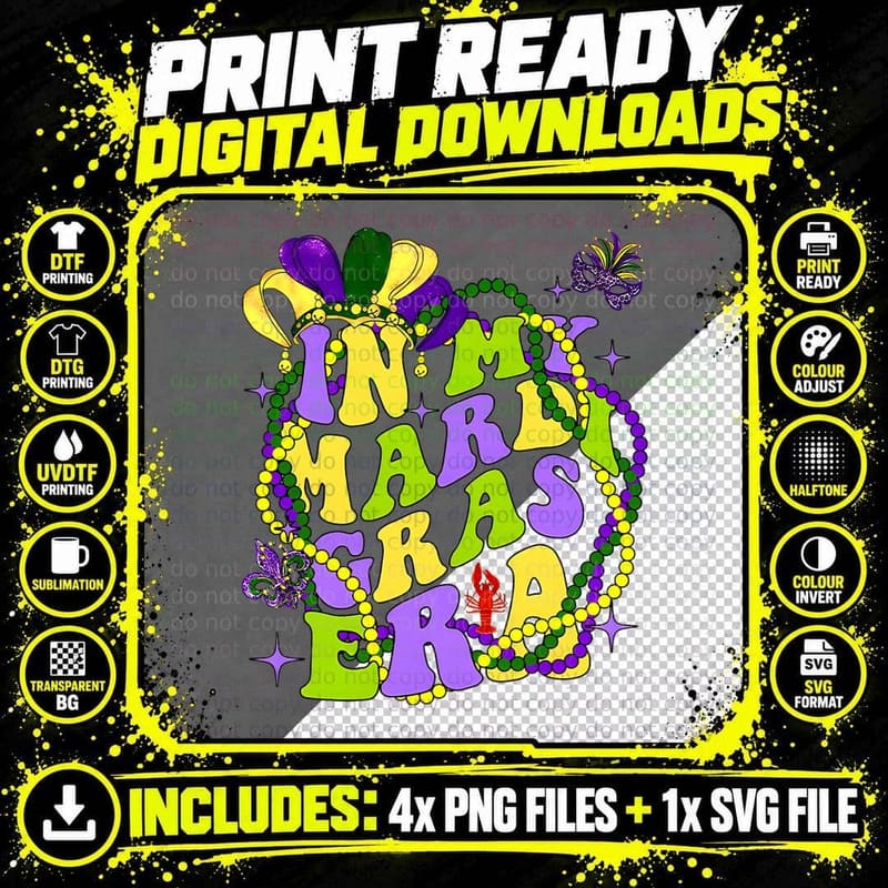 In My Mardi Gras Era Heart Fleur-De-Lis Symbol Festival Png SVG Digital Bundle