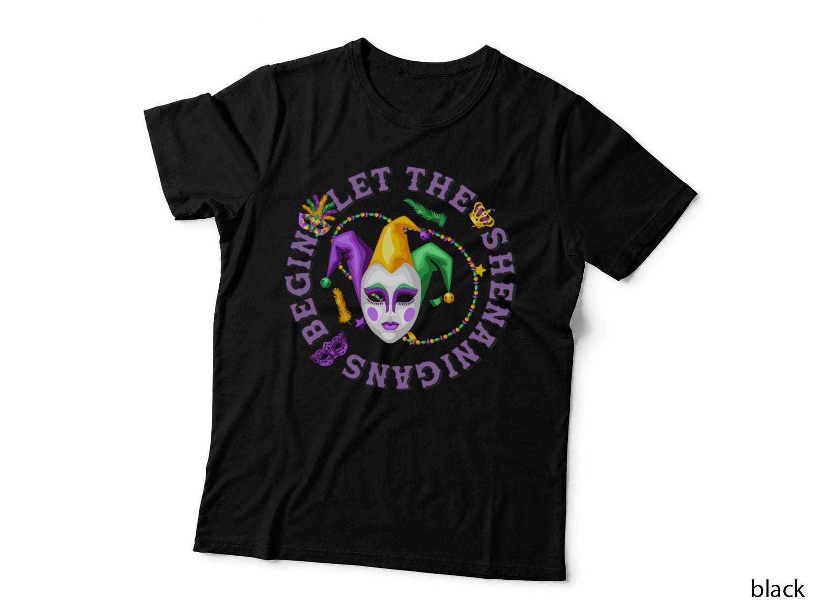 Let the Shenanigans Begin Mardi Gras T-Shirt, Mardi Gras Jester Mask Graphic