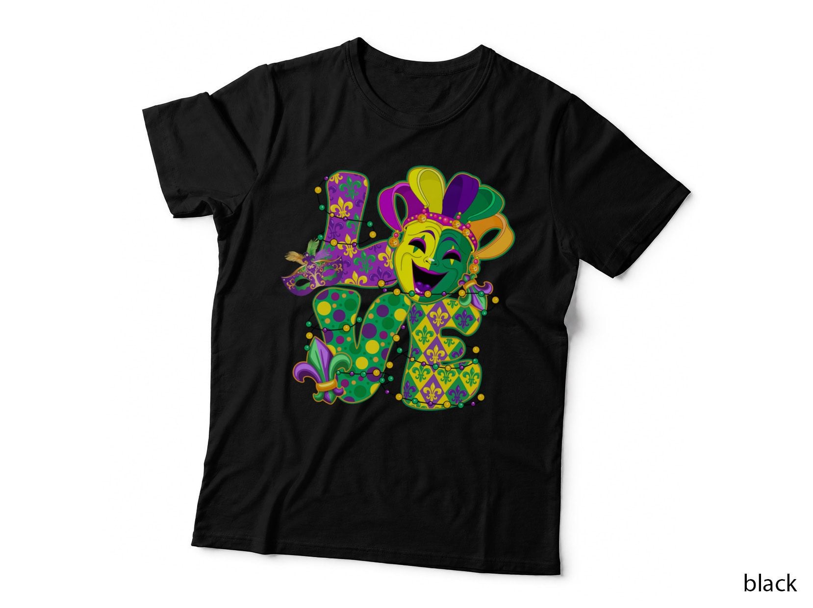 Love Mardi Gras T-Shirt, Mardi Gras Mask with Beads Graphic Tee