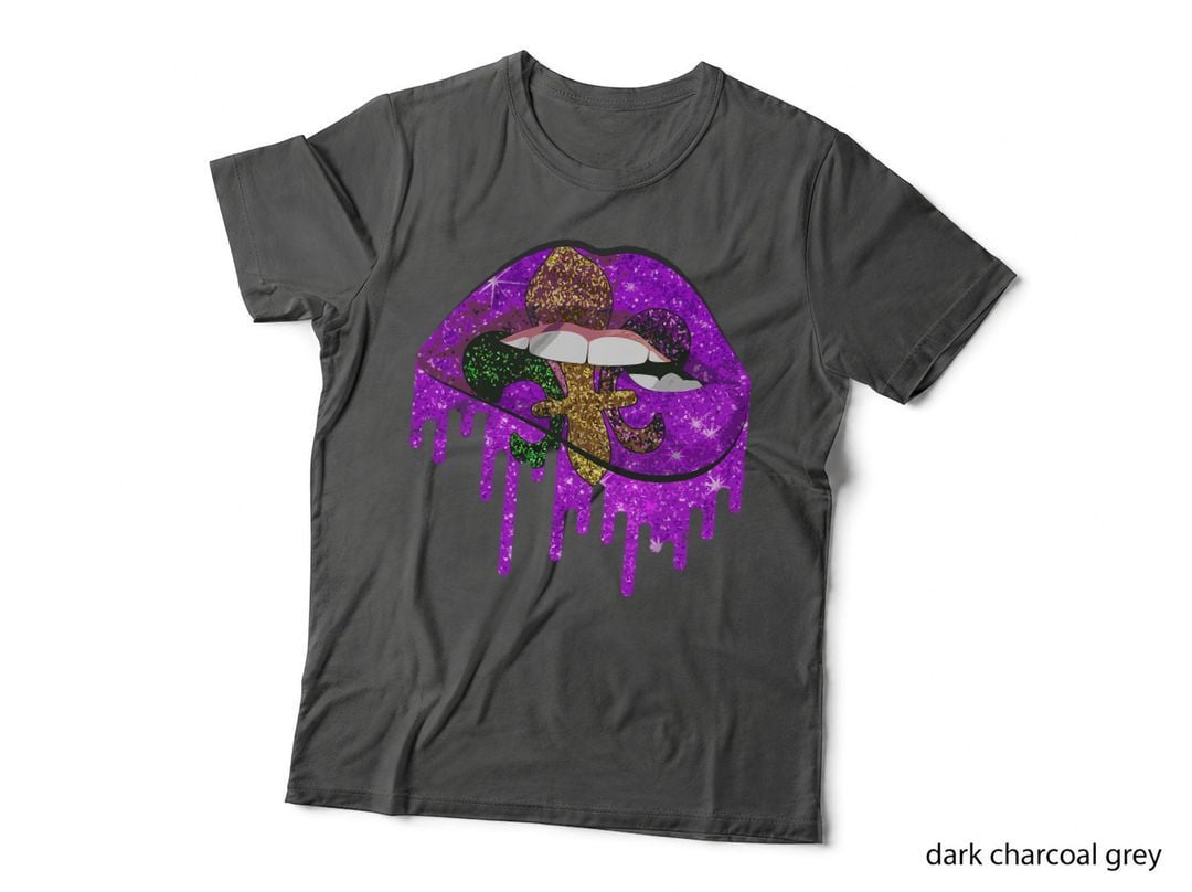 Mardi Gras Carnival Costume Purple & Gold Fleur-De-Lis Lips T-Shirt