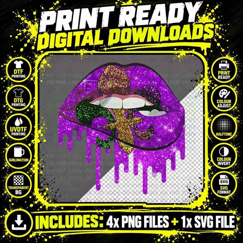 Mardi Gras Carnival Costume Purple & Gold Fleur-De-Lis Png SVG Digital Bundle