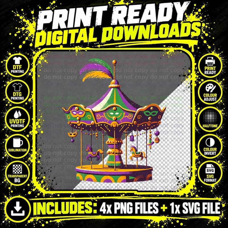 Mardi Gras Carousel with Masks Mardi Gras T-Shirt Png SVG Digital Bundle