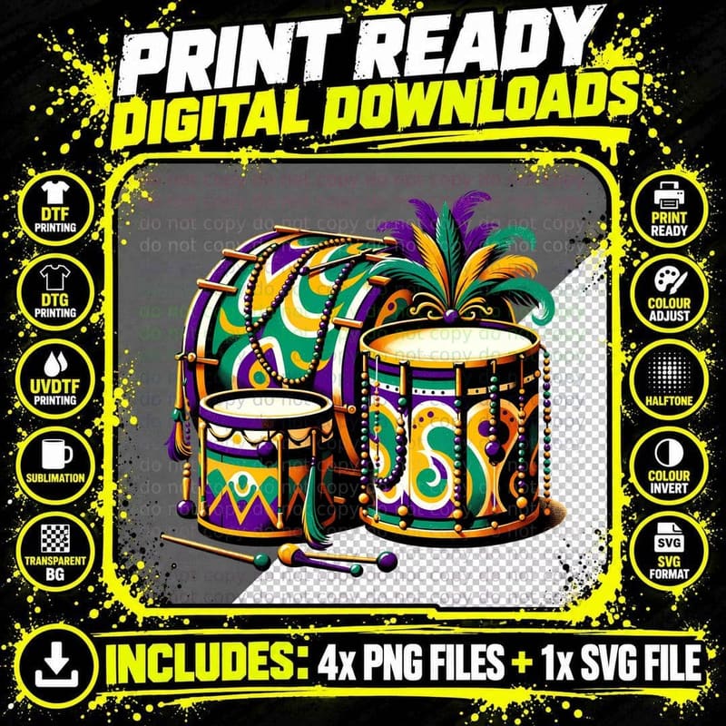 Mardi Gras Drum Set Celebration Mardi Gras T-Shirt Png SVG Digital Bundle