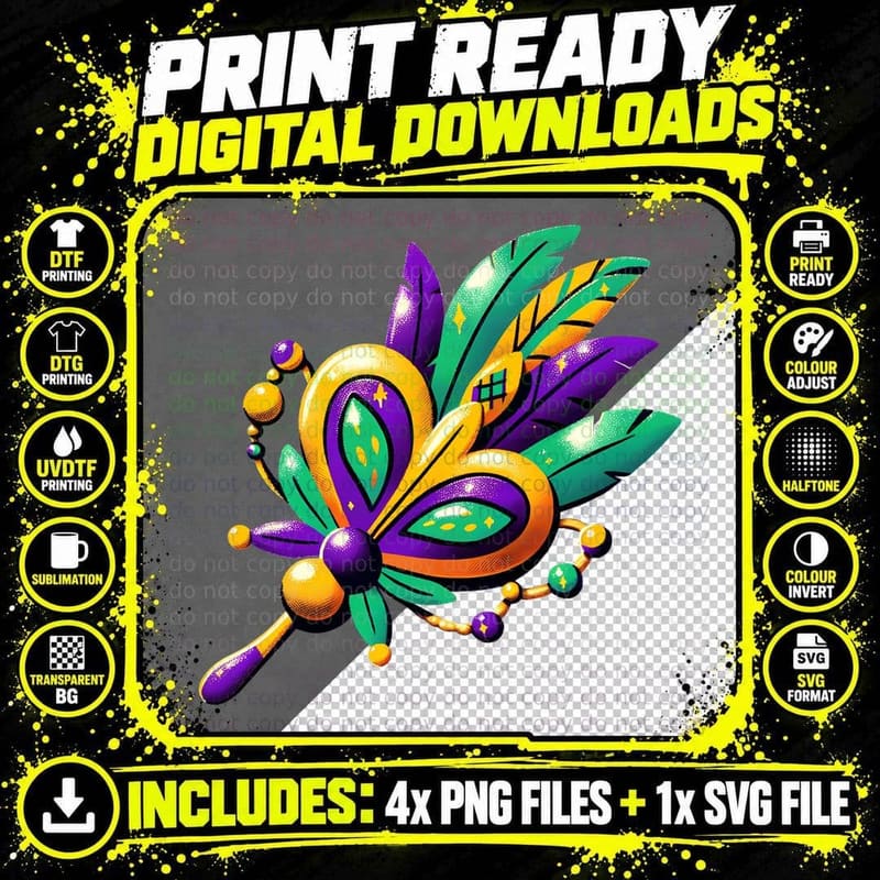 Mardi Gras Feather Headdress Mardi Gras T-Shirt Png SVG Digital Bundle