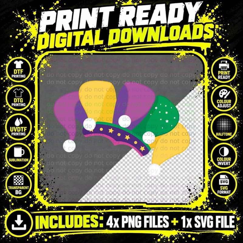 Mardi Gras Jester Hat Party Mardi Gras T-Shirt Png SVG Digital Bundle