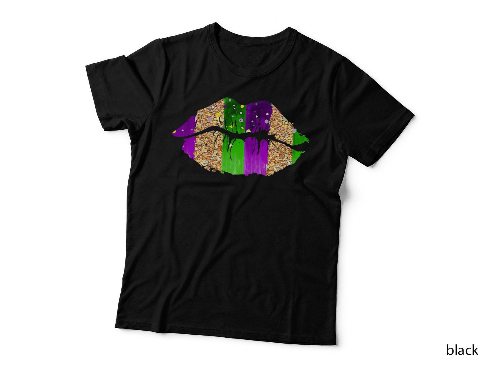 Mardi Gras Lips Carnival Costume Purple & Gold Fleur-De-Lis T-Shirt