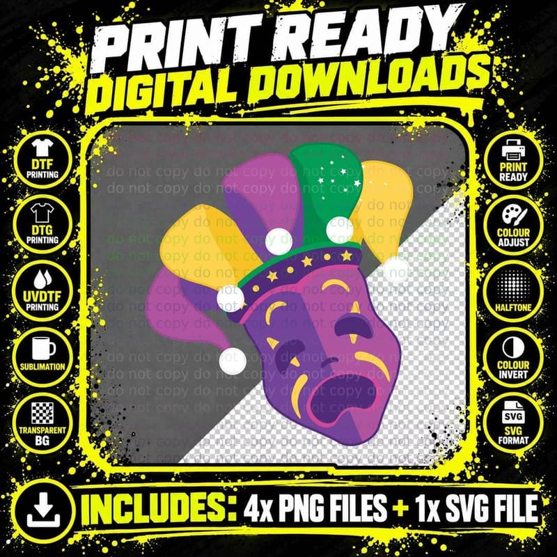 Mardi Gras Mask with Jester Hat Mardi Gras T-Shirt Png SVG Digital Bundle