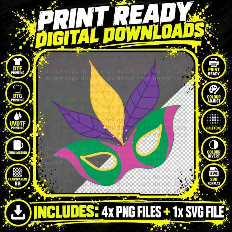 Mardi Gras Mask with Leaves Mardi Gras T-Shirt Png SVG Digital Bundle