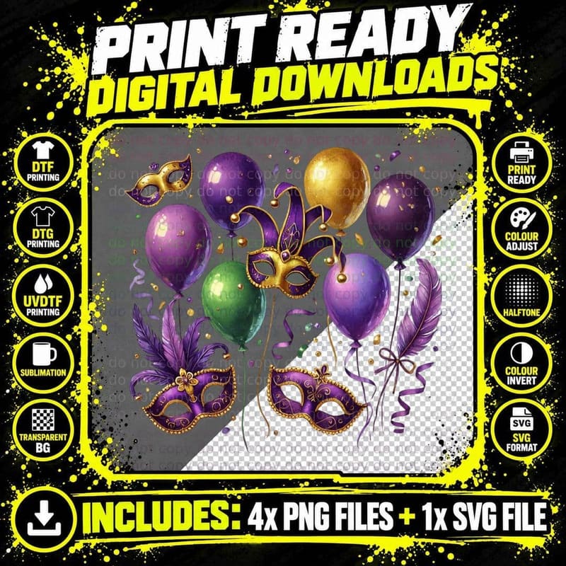 Mardi Gras Masks and Balloons Mardi Gras T-Shirt Png SVG Digital Bundle