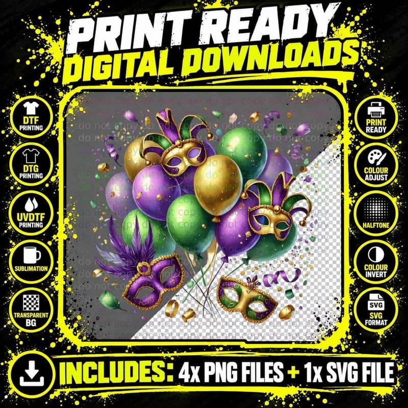 Mardi Gras Masks with Balloons Mardi Gras T-Shirt Png SVG Digital Bundle