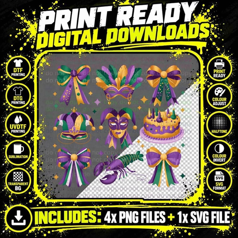 Mardi Gras Party Elements Mardi Gras T-Shirt Png SVG Digital Bundle