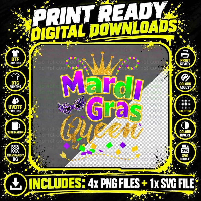 Mardi Gras Queen Crown Parade Costume Party Women Mardi Png SVG Digital Bundle