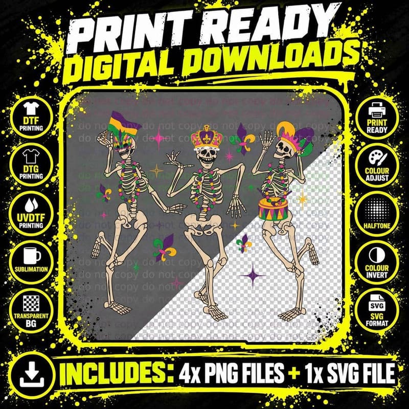 Mardi Gras Skeletons Celebration Mardi Gras T-Shirt Png SVG Digital Bundle
