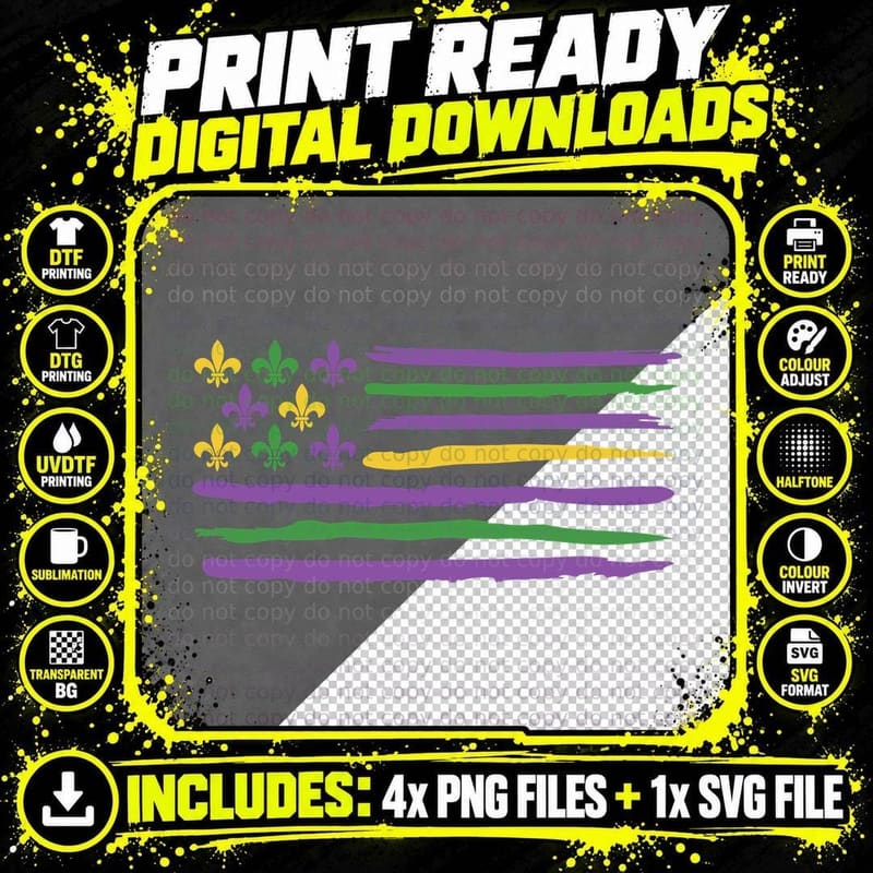Mardi Gras Stripes and Fleur-De-Lis Mardi Gras T-Shirt Png SVG Digital Bundle
