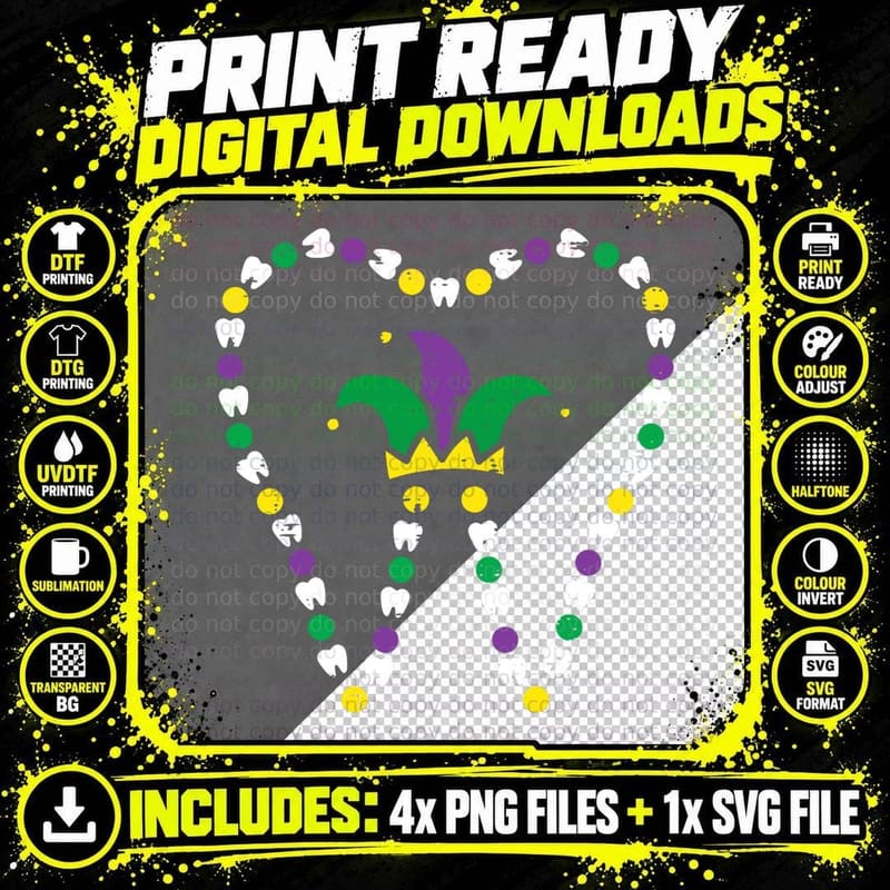Mardi Gras Tooth Jester Hat Teeth Dentist Dental Png SVG Digital Bundle