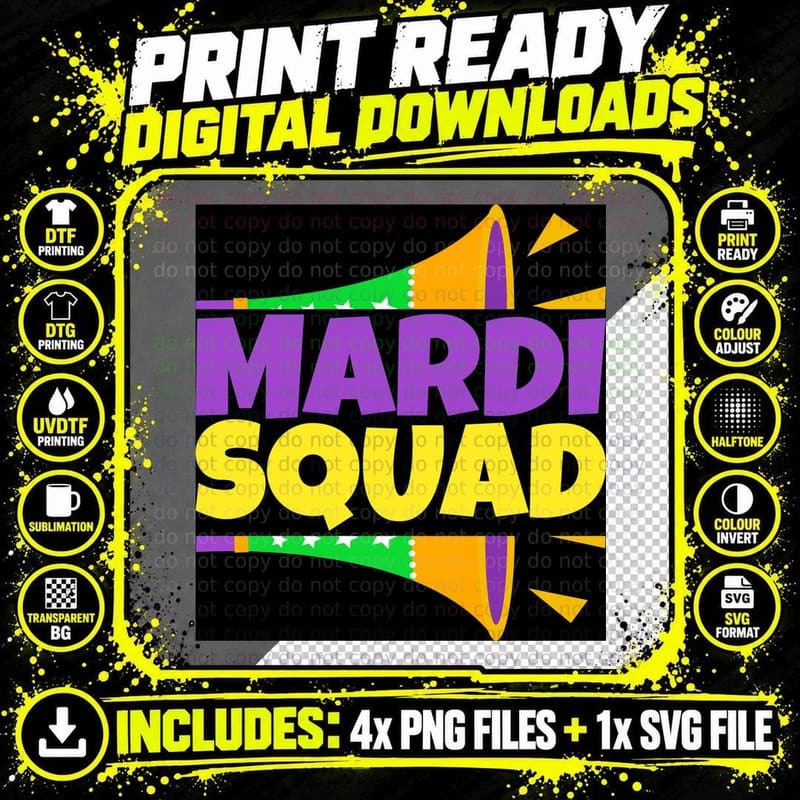 Mardi Squad Mardi Gras T-Shirt, Mardi Gras Party Horns Png SVG Digital Bundle