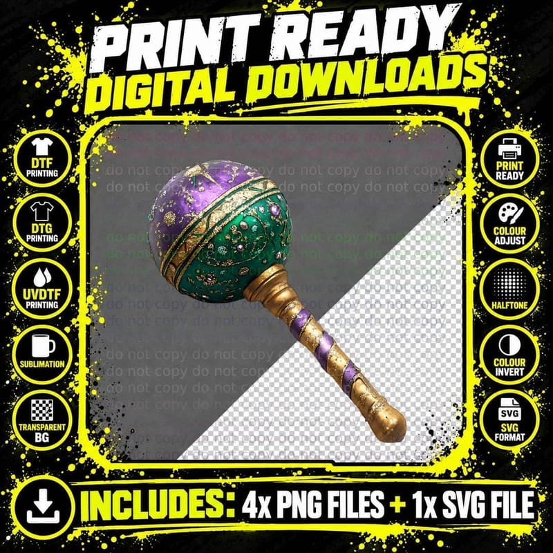 Ornate Purple and Green Mace Mardi Gras T-Shirt Png SVG Digital Bundle