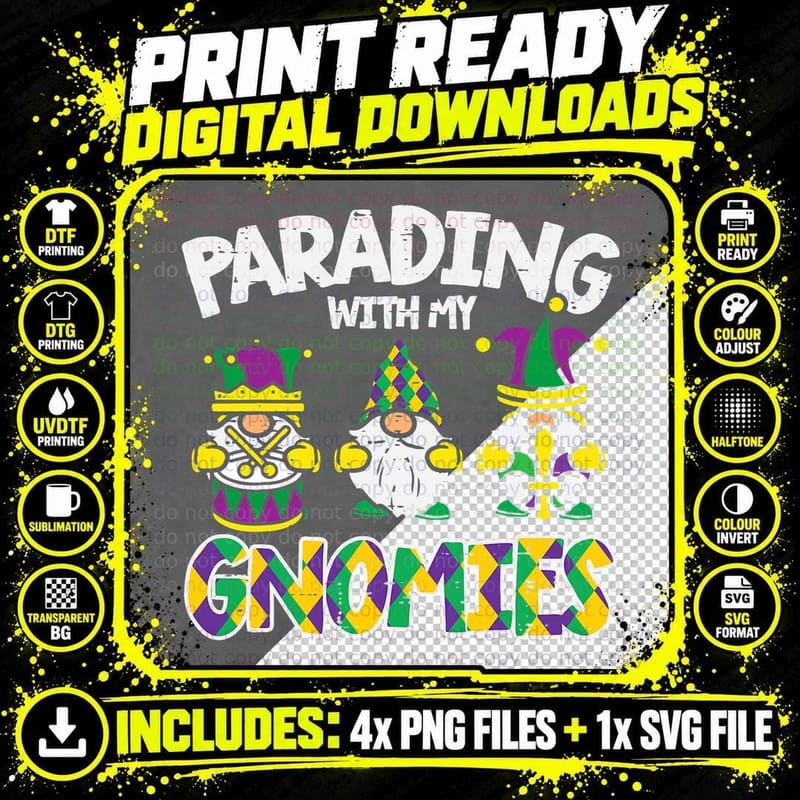 Parading with My Gnomies Cute Mardi Gras Gnomes Women Png SVG Digital Bundle