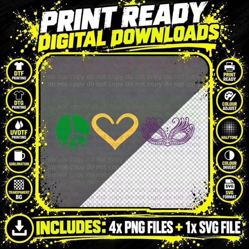 Peace Love Masquerade Mardi Gras T-Shirt Png SVG Digital Bundle