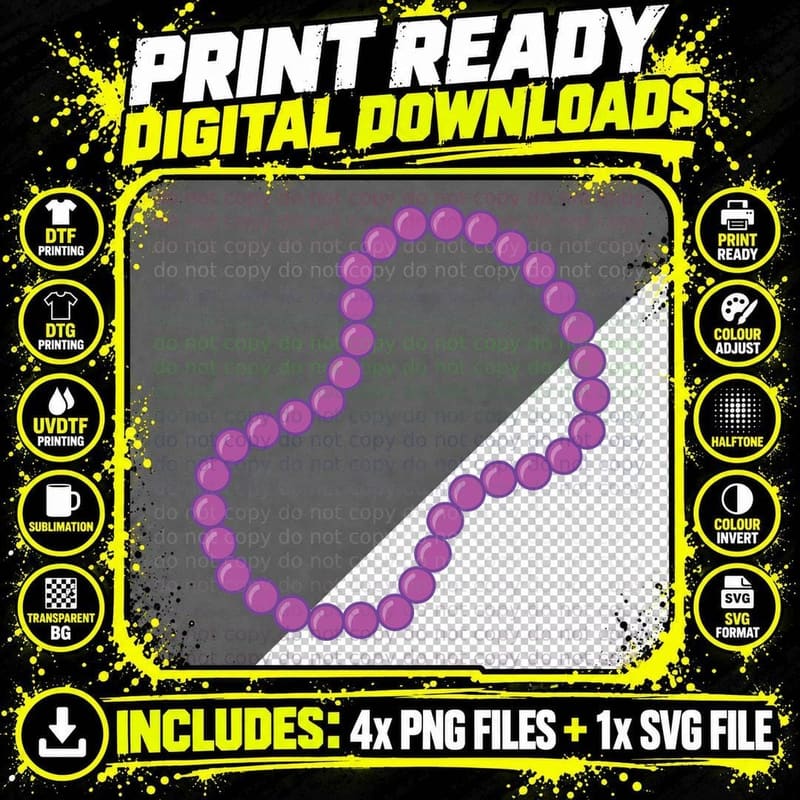 Purple Beads Forming a Heart Shape Mardi Gras T-Shirt Png SVG Digital Bundle