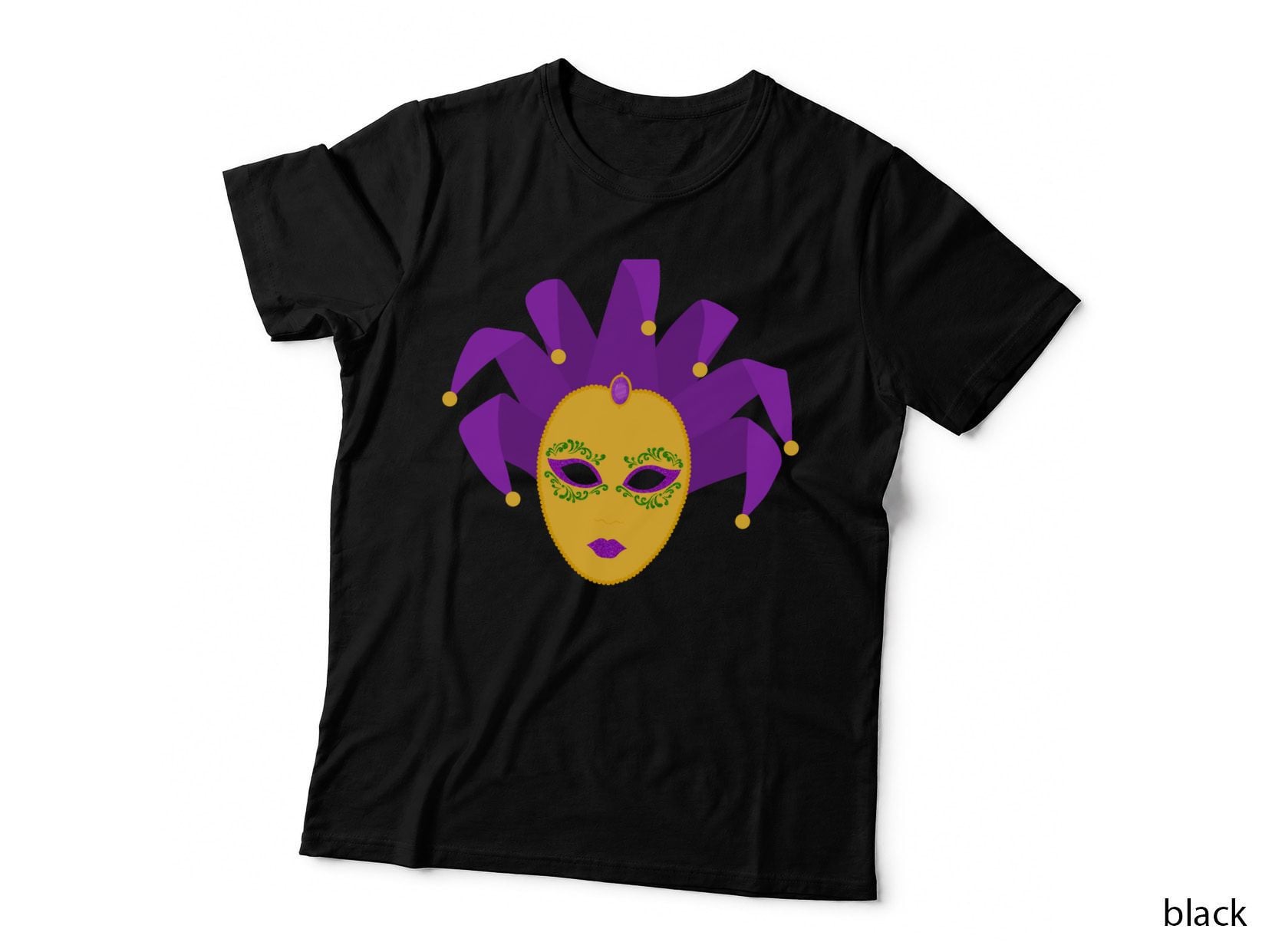 Purple Jester Mask with Green Accents Mardi Gras T-Shirt