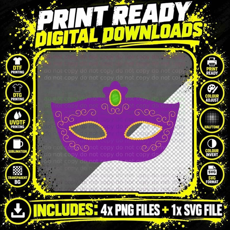 Purple Mardi Gras Mask with Gold Accents Mardi Gras Png SVG Digital Bundle