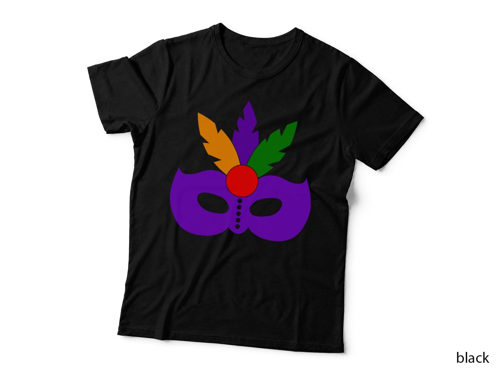 Purple Mask with Colorful Feathers Mardi Gras T-Shirt, Mardi Gras Graphic Tee