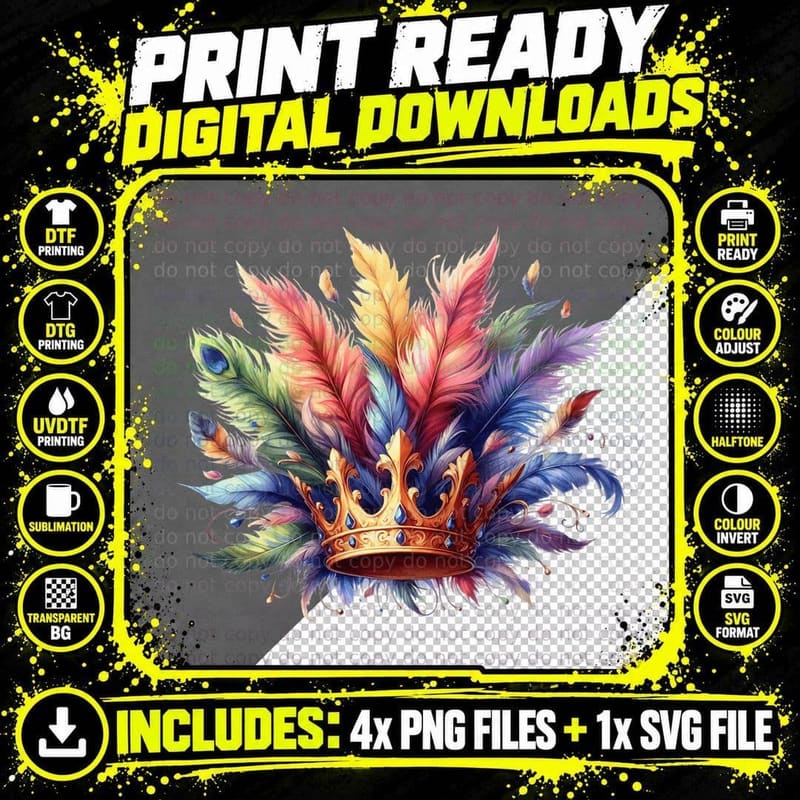 Royal Feather Crown Mardi Gras T-Shirt Png SVG Digital Bundle