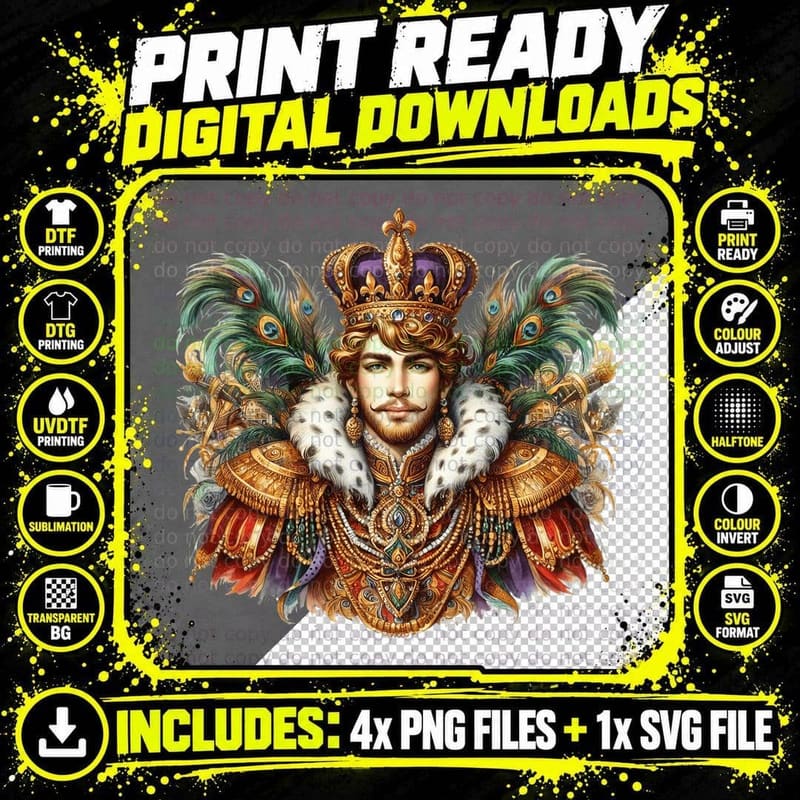 Royal King in Ornate Armor Mardi Gras T-Shirt Png SVG Digital Bundle