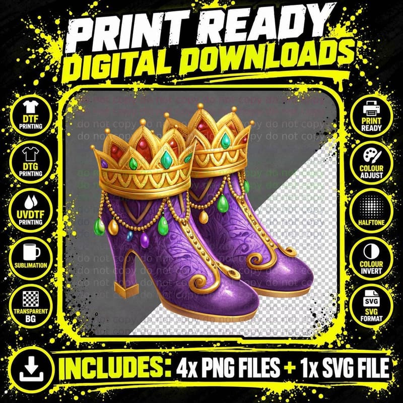 Royal Purple Boots with Crowns Mardi Gras T-Shirt Png SVG Digital Bundle