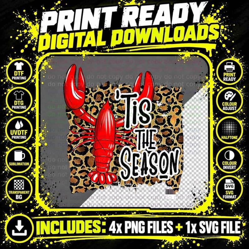 Tis the Season Crawfish Leopard Mardi Gras Carnival Png SVG Digital Bundle